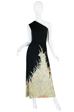1976 One Shoulder Print Jersey Mac Tac Dress