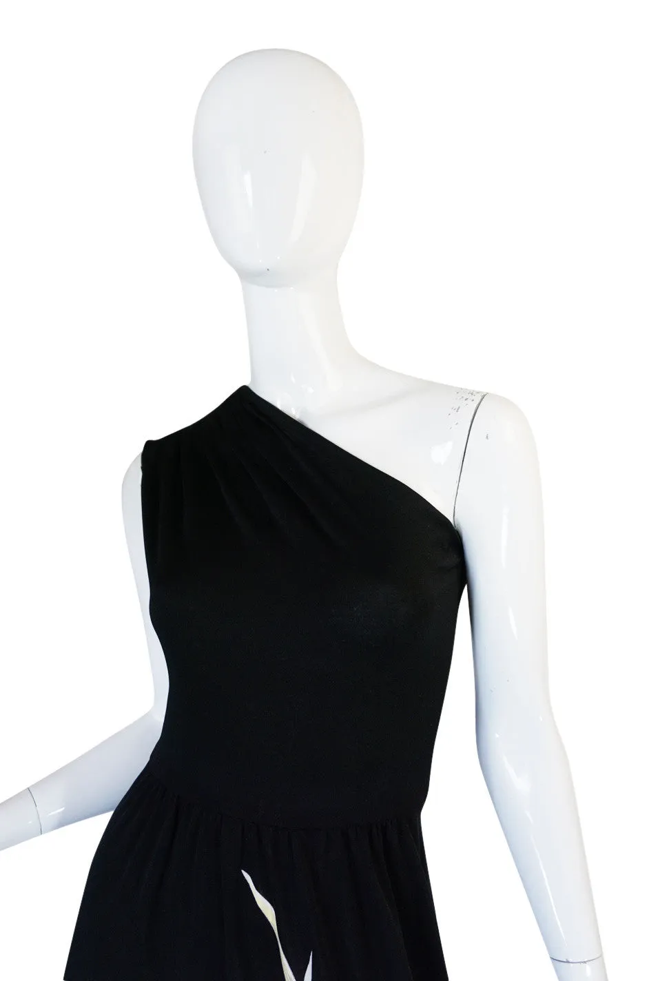 1976 One Shoulder Print Jersey Mac Tac Dress