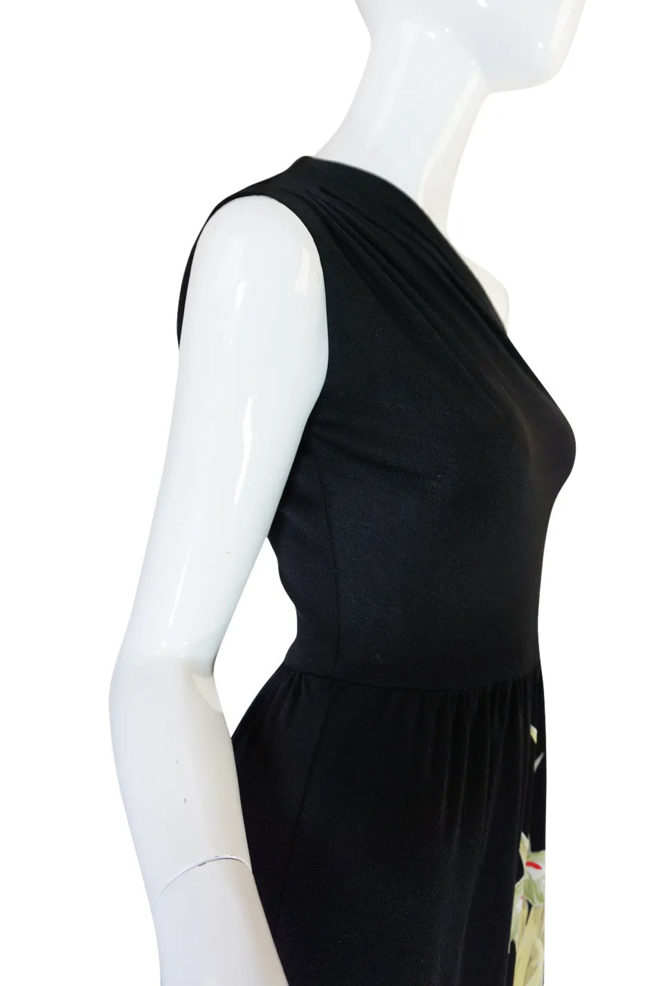 1976 One Shoulder Print Jersey Mac Tac Dress