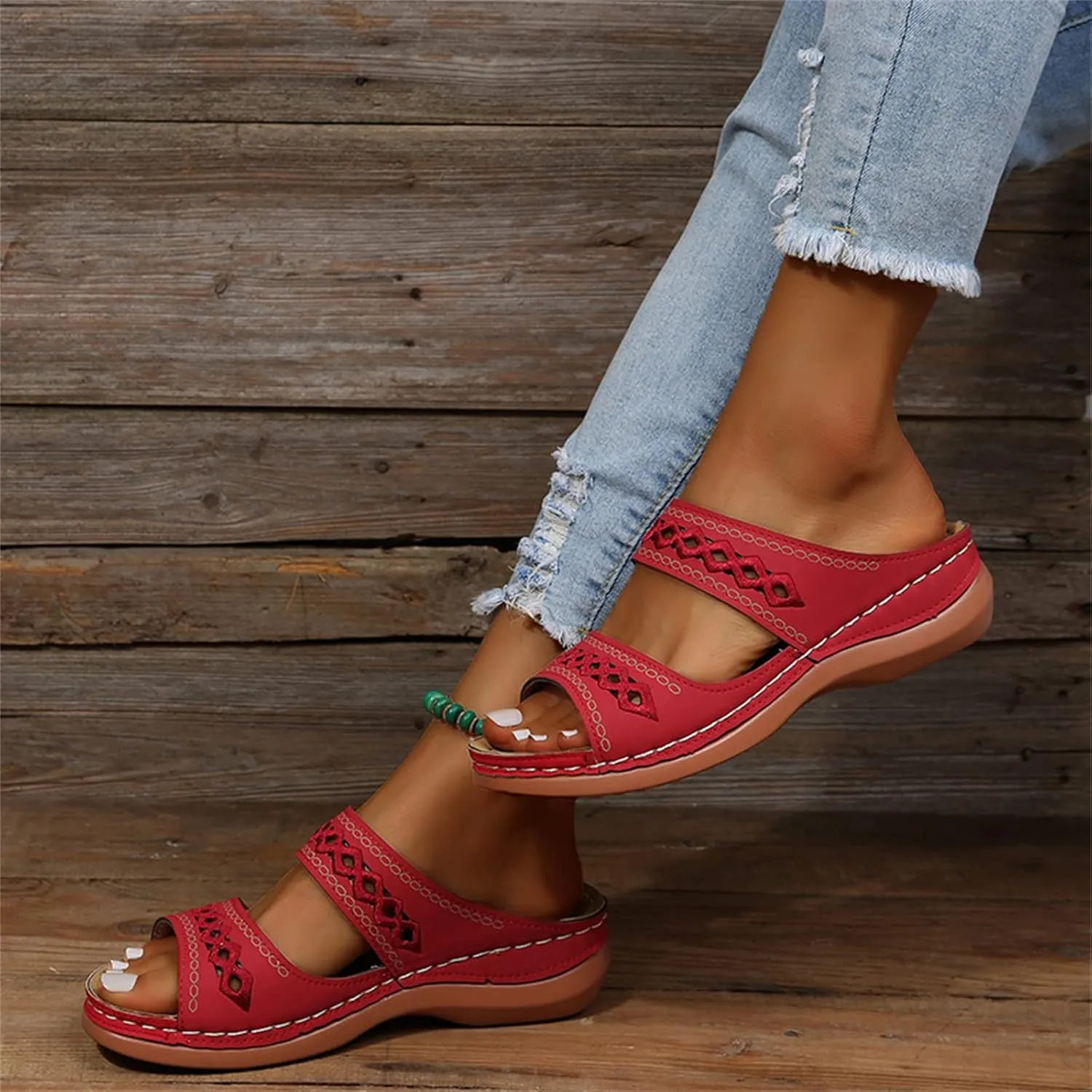 Beach Sandals For Woman Arch Support Slides Orthopedic Slippers for Plantar Fasciitis Comfort Wedge Orthotic Flip Flops 2024