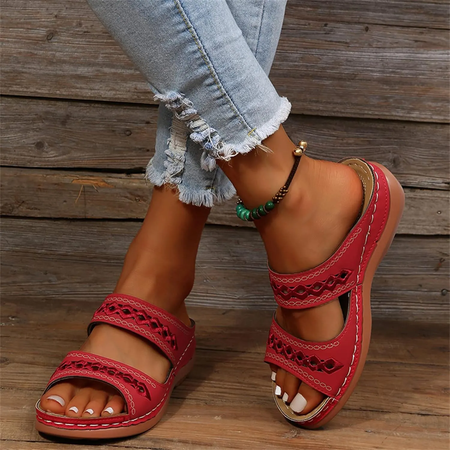 Beach Sandals For Woman Arch Support Slides Orthopedic Slippers for Plantar Fasciitis Comfort Wedge Orthotic Flip Flops 2024
