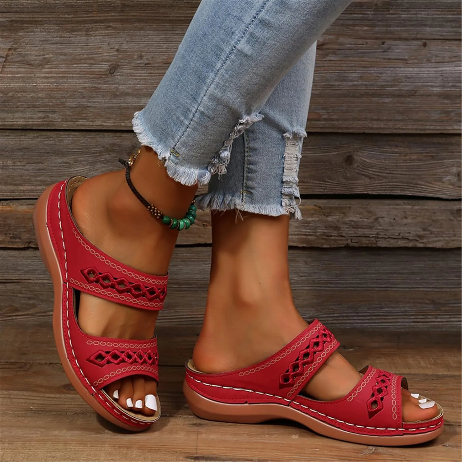Beach Sandals For Woman Arch Support Slides Orthopedic Slippers for Plantar Fasciitis Comfort Wedge Orthotic Flip Flops 2024