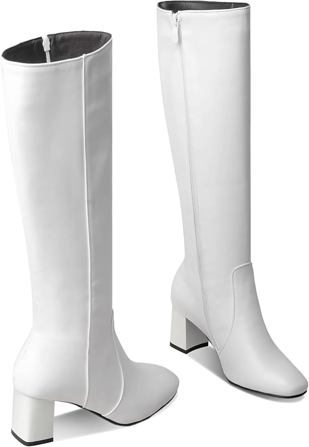 BEAUPAS Women's High Heel Knee High Boots Chunky Block Heels Zipper Shoes