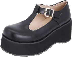 Betastella Women's T Strap Platform Mary Janes Goth Wedge Wingtips Vintage Gothic Shoes