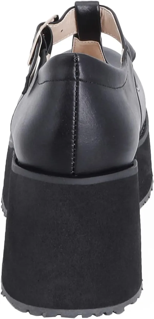 Betastella Women's T Strap Platform Mary Janes Goth Wedge Wingtips Vintage Gothic Shoes