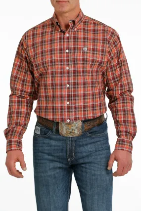 Cinch Mens Plaid Buttoned Down Western L/S Shirt - Red/Orange/Black - MTW1105524
