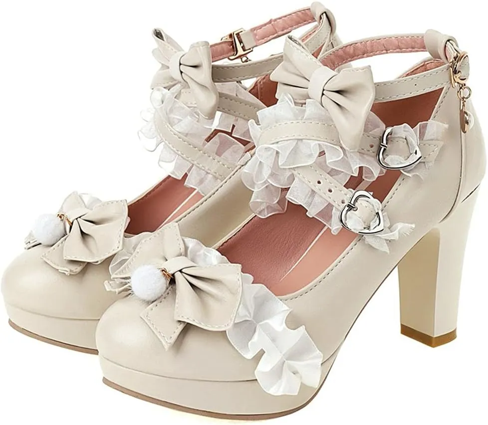 ClassicSter Womens Platform Mary Janes High Chunky Heel Cross Strap Sweet Bow Oxford Gothic Lolita Shoes Dress Pumps