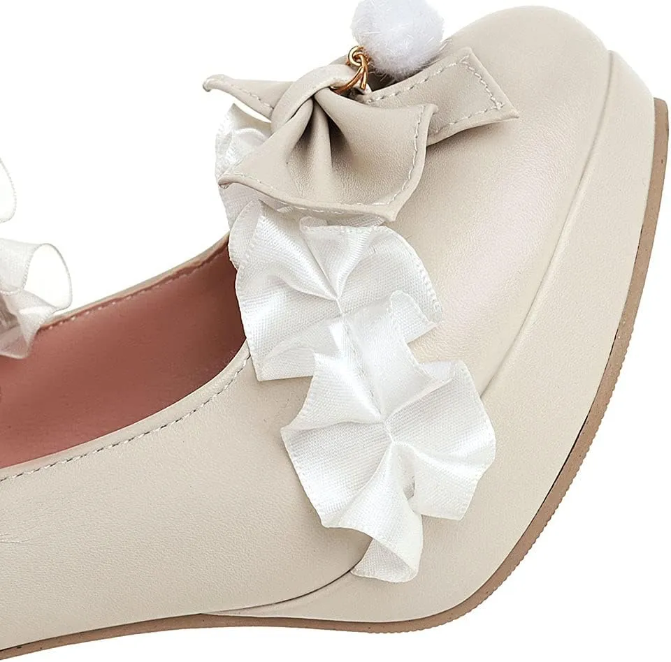 ClassicSter Womens Platform Mary Janes High Chunky Heel Cross Strap Sweet Bow Oxford Gothic Lolita Shoes Dress Pumps
