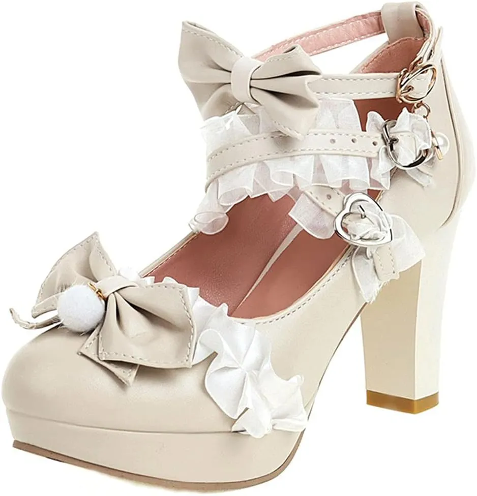 ClassicSter Womens Platform Mary Janes High Chunky Heel Cross Strap Sweet Bow Oxford Gothic Lolita Shoes Dress Pumps