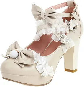 ClassicSter Womens Platform Mary Janes High Chunky Heel Cross Strap Sweet Bow Oxford Gothic Lolita Shoes Dress Pumps