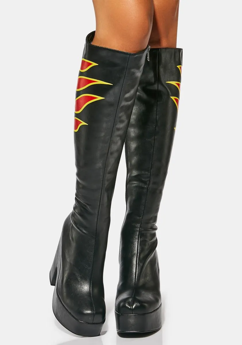 Emergency Flame Knee High Boots