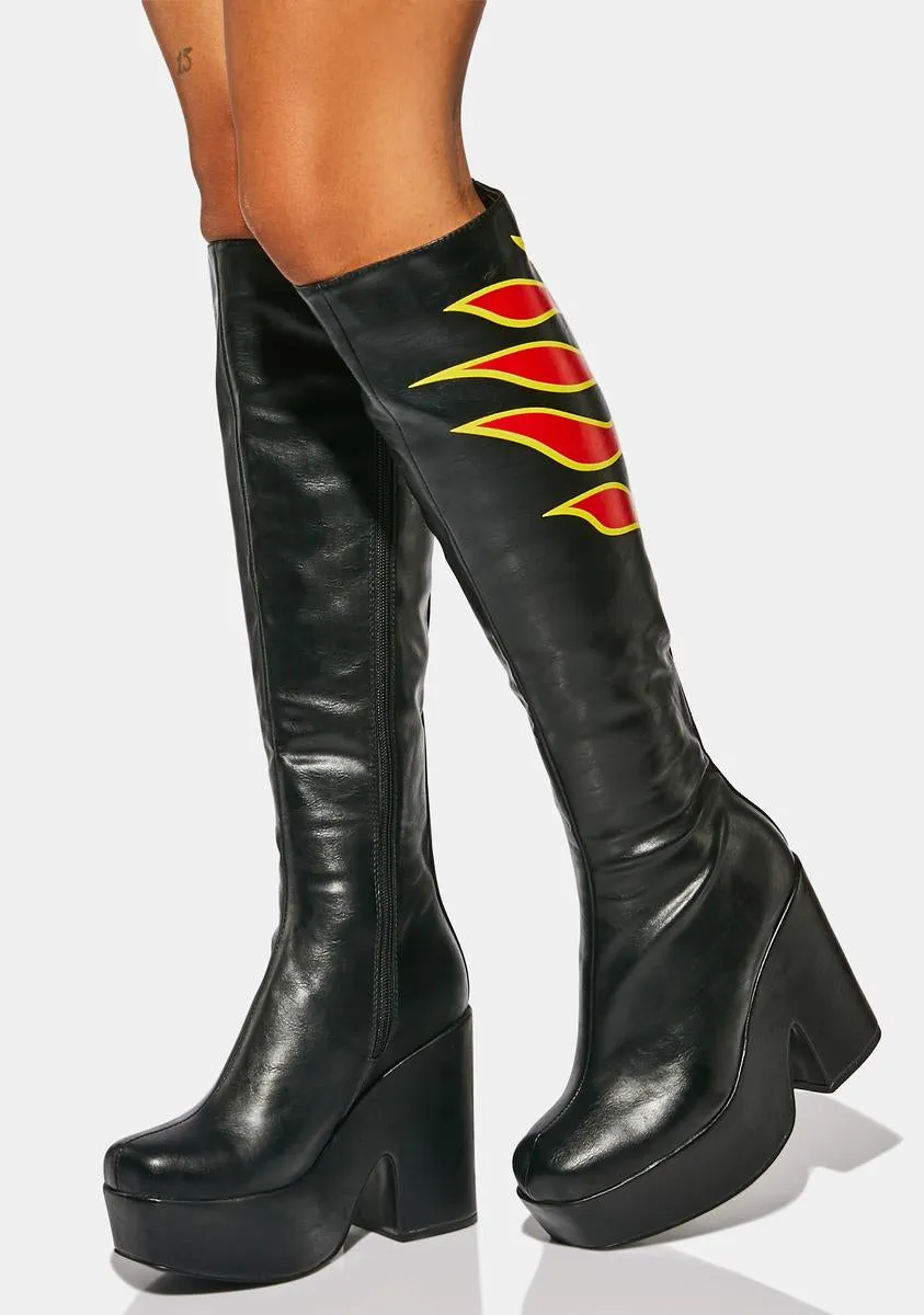 Emergency Flame Knee High Boots