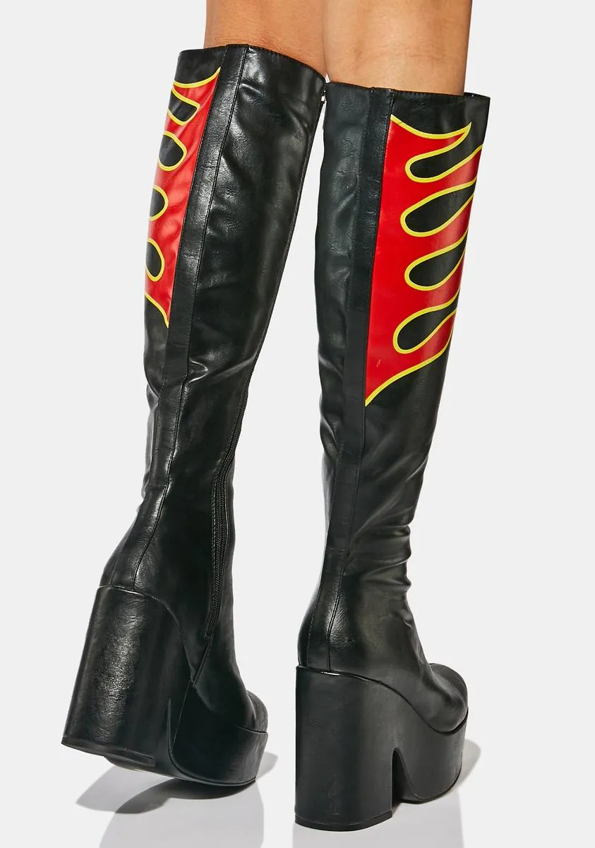 Emergency Flame Knee High Boots