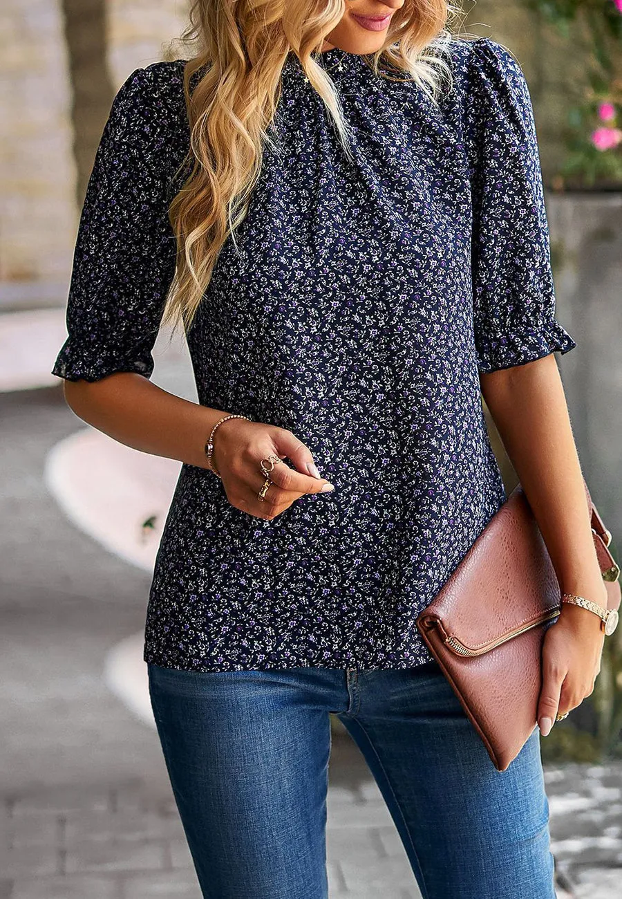 Floral High Neck Vintage Blouse