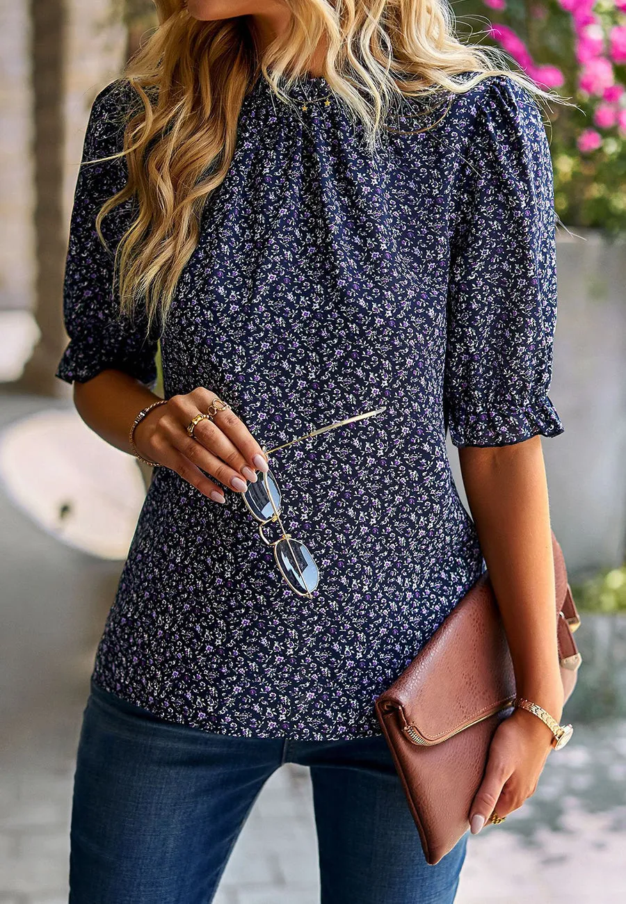 Floral High Neck Vintage Blouse