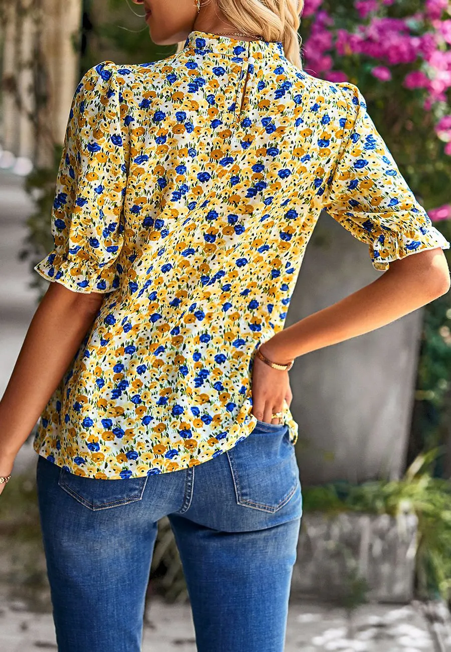 Floral High Neck Vintage Blouse