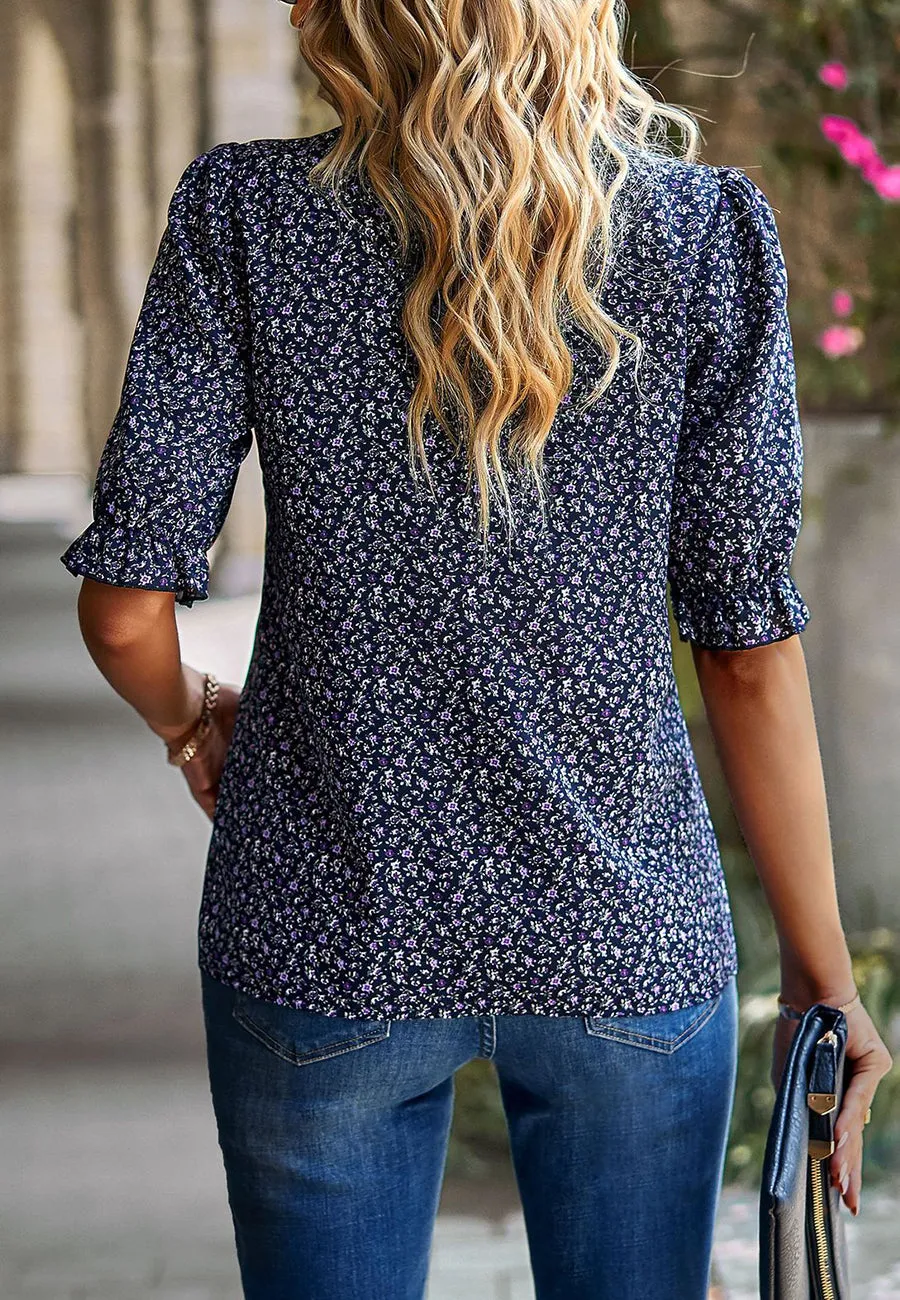 Floral High Neck Vintage Blouse