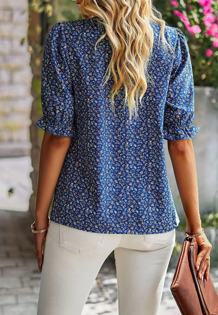 Floral High Neck Vintage Blouse