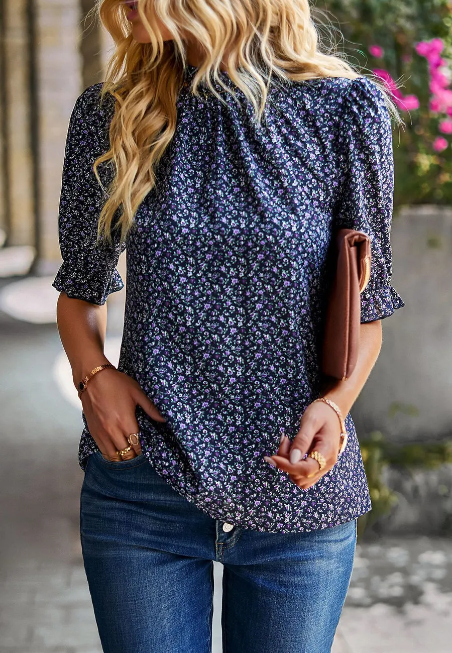 Floral High Neck Vintage Blouse