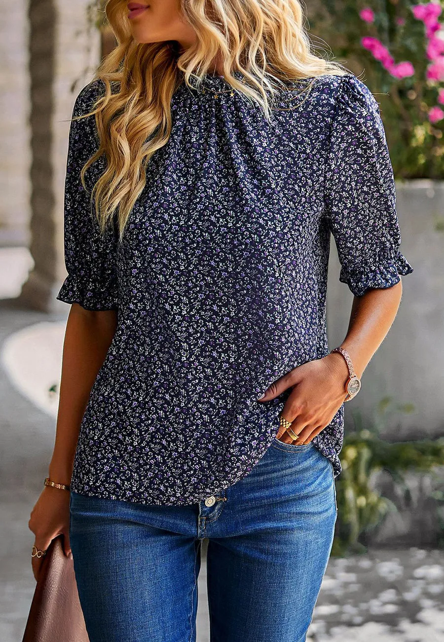 Floral High Neck Vintage Blouse