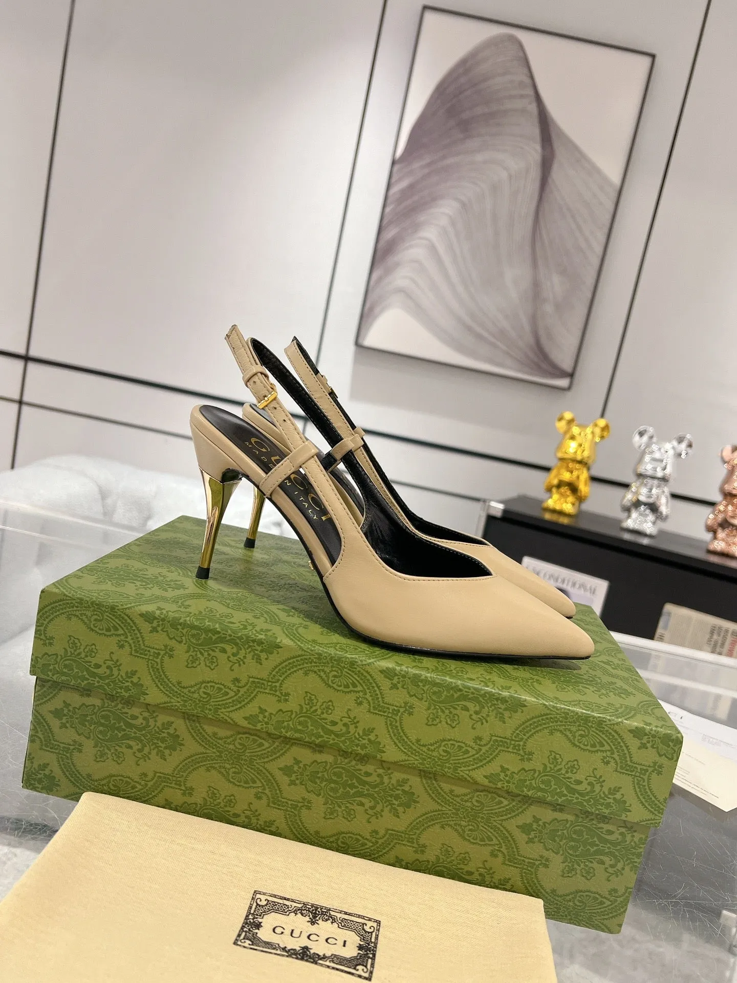 GG SLINGBACK HIGH HEEL PUMP CREAM CALFSKIN