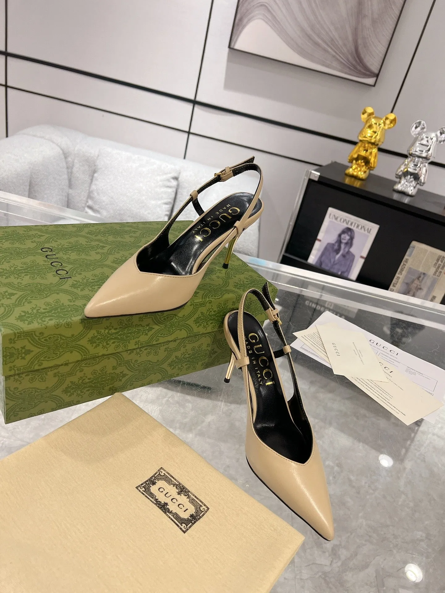 GG SLINGBACK HIGH HEEL PUMP CREAM CALFSKIN