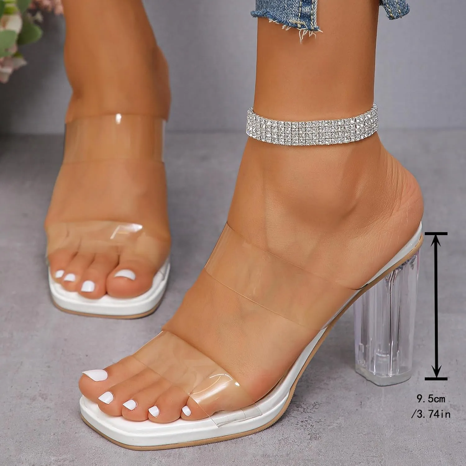 Heels For Women Block Chunky High Heels Color Thick Sole Thick Heel Comfortable Slip On Summer Casual High