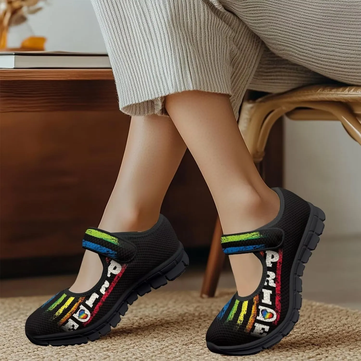 Jeiento Womens Mary Jane Flats Shoes American Flag Shoes Flat Ballet Shoes Adjustable Strap Round Toe Flat Walking Footwear