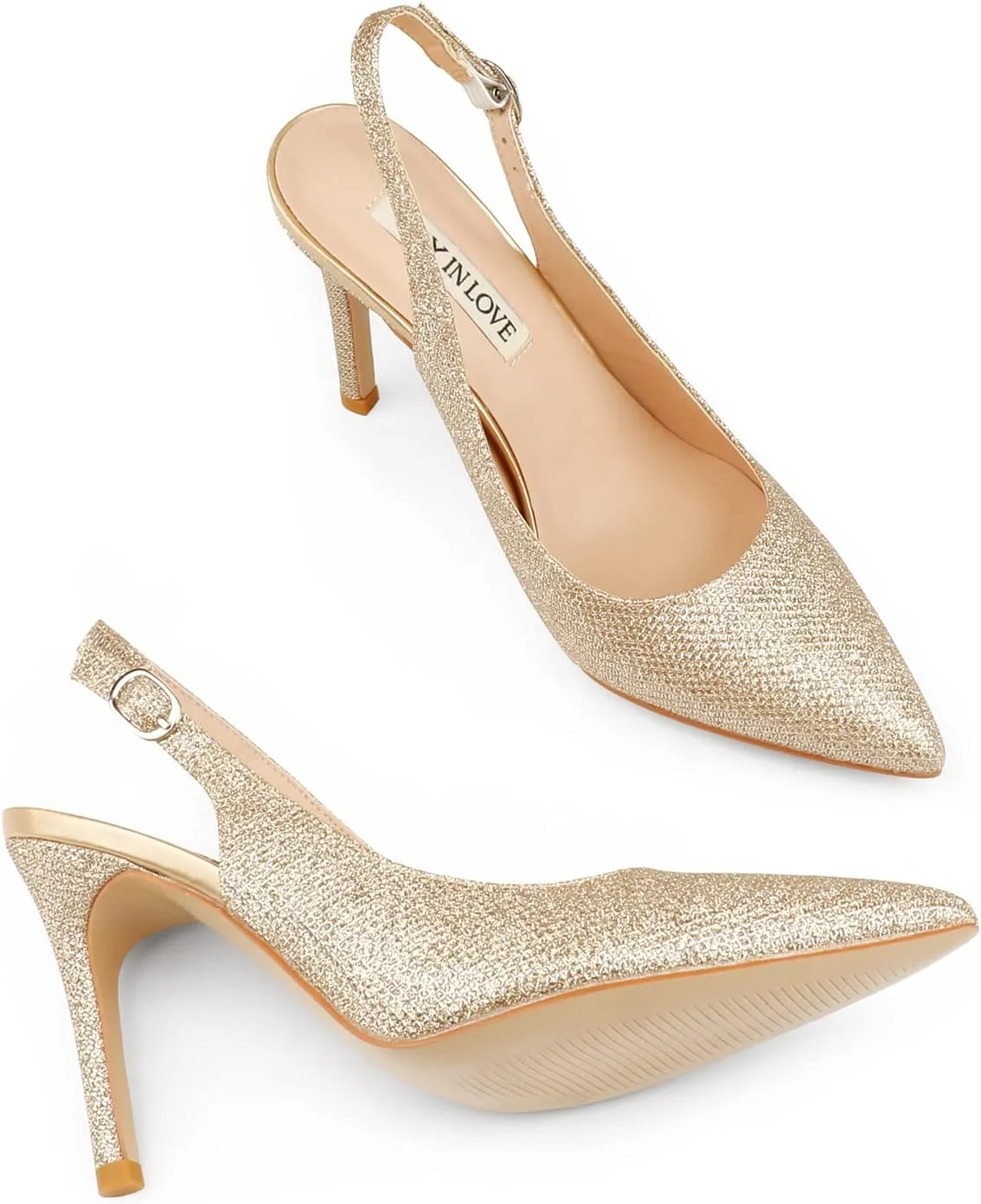 JOY IN LOVE Womens Slingback High Heels Stiletto Pointed Closed Toe Pumps