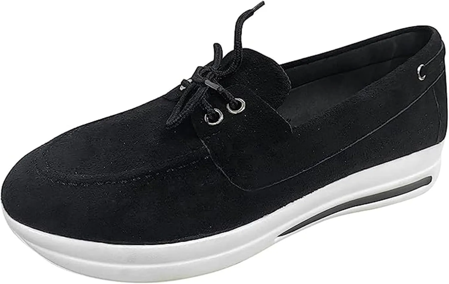 Ladmiple Sneakers For Women Slip On Wide Width Fashion Leather Walking Shoes Casual Summer Lace Up Platform Flats Loafer