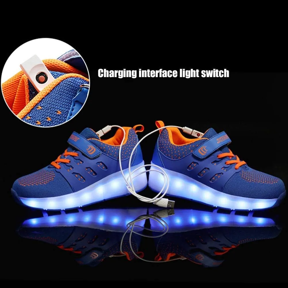 Led Wheel Shoes for Boys for Kids USB Rechargeable Double Roller Skates Flashing Skateboard Shoes for Boys and Girls OutdoorDouble Wheel Light Blue-USA 5