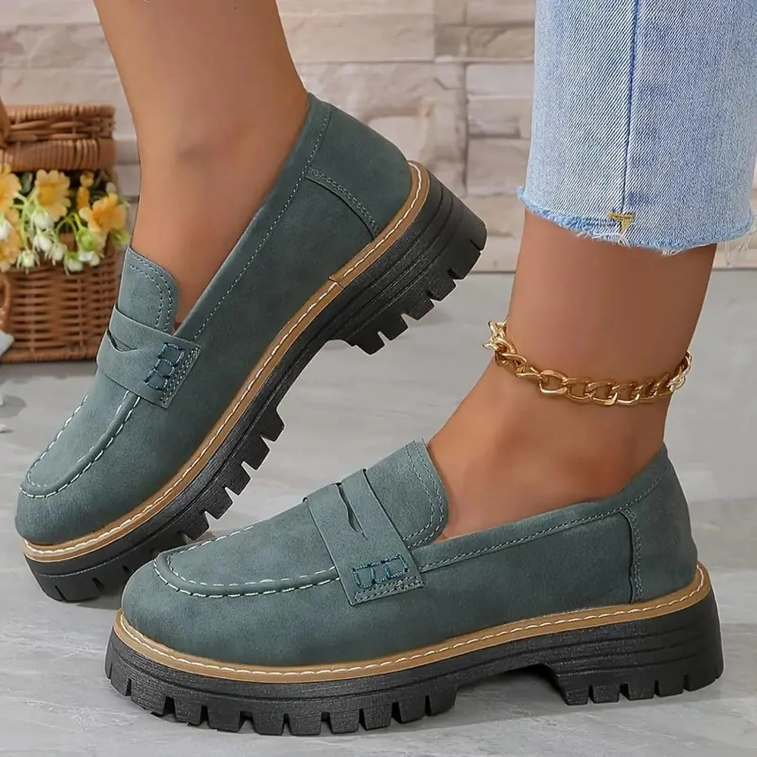 Loafers for Women 2025, Women's Loafers Classic Penny Loafers,Platform Chunky Penny Loafers for Women,Slip-On Dress Business Casual Office Work Shoes for Women,Penny Loafers