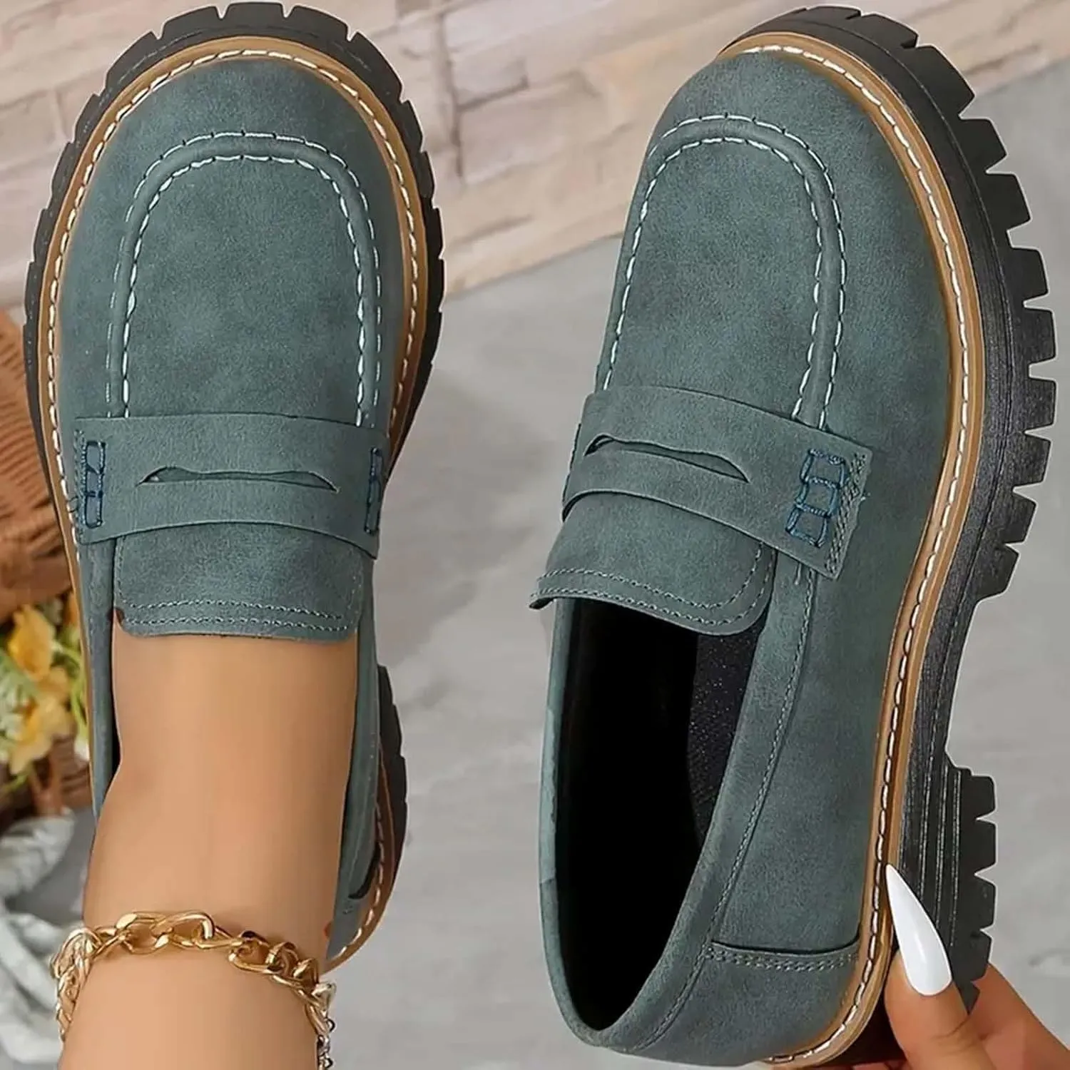 Loafers for Women 2025, Women's Loafers Classic Penny Loafers,Platform Chunky Penny Loafers for Women,Slip-On Dress Business Casual Office Work Shoes for Women,Penny Loafers