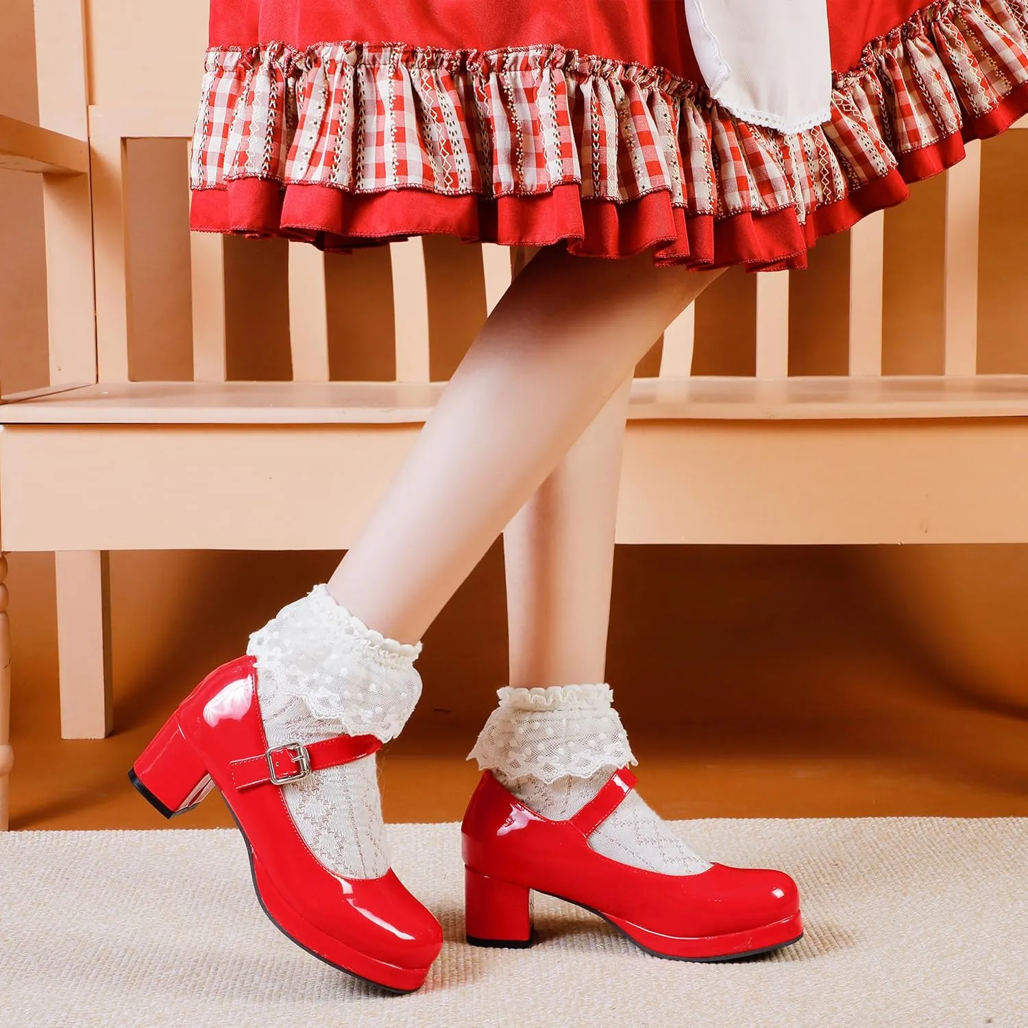 Mary Jane Heels Round Closed Toe High Block Chunky Heels Mary Jane Pumps Comfortable Vintage Heels Dress Shoes