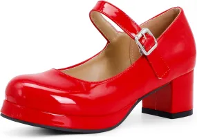 Mary Jane Heels Round Closed Toe High Block Chunky Heels Mary Jane Pumps Comfortable Vintage Heels Dress Shoes