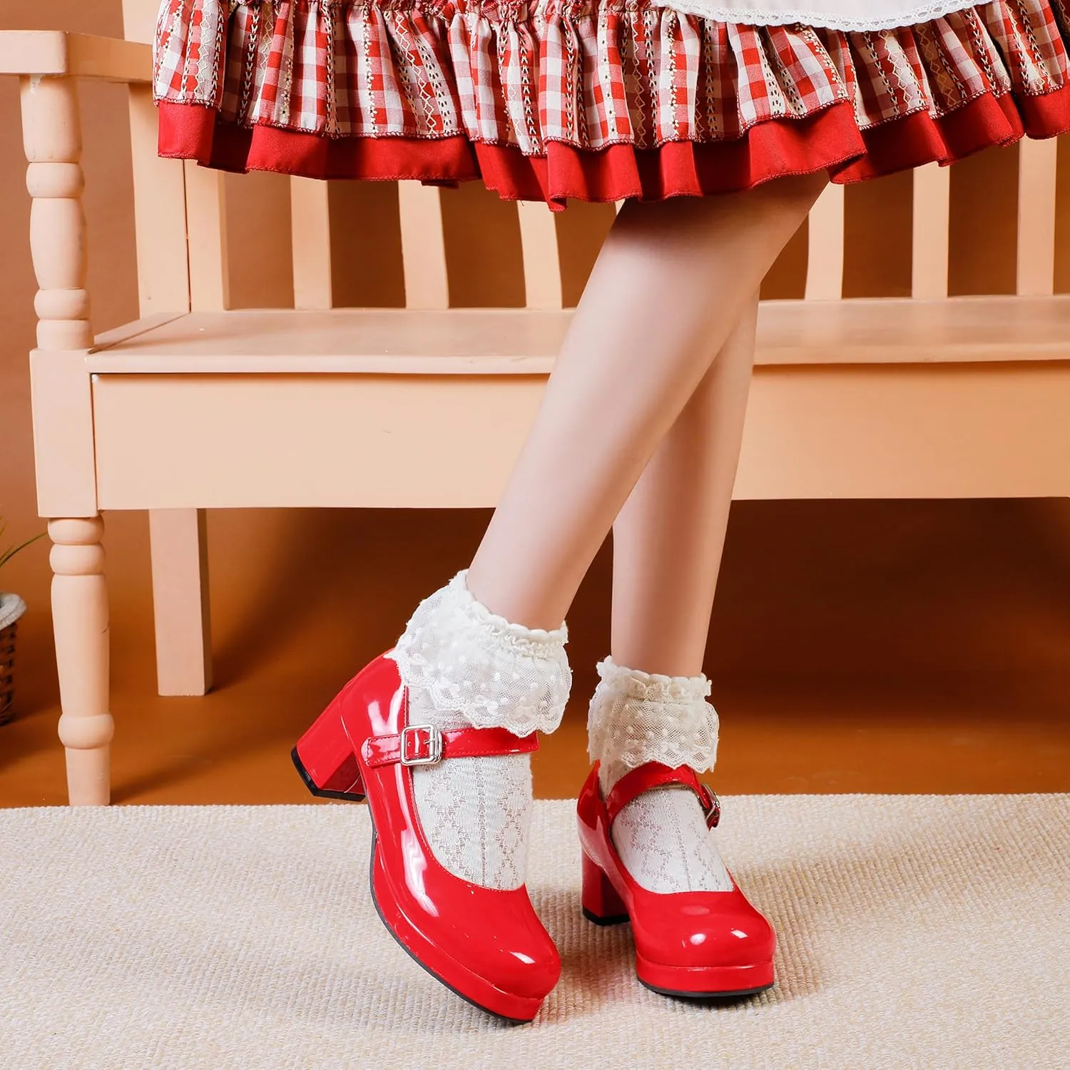 Mary Jane Heels Round Closed Toe High Block Chunky Heels Mary Jane Pumps Comfortable Vintage Heels Dress Shoes