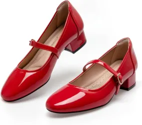 Mary Jane Shoes Women Low Heels Dress Shoes Pumps for Women Dressy Low Heel 2 Inch Chunky Heel Mary Janes Pumps with Adjustable Ankle Strap for Women Dressy Casual