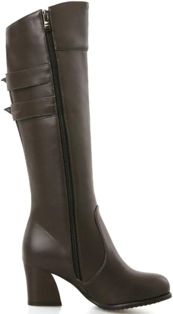MAVMAX Women's Round Toe Knee High Riding Boots Chunky Heels Long Boots