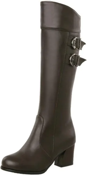 MAVMAX Women's Round Toe Knee High Riding Boots Chunky Heels Long Boots