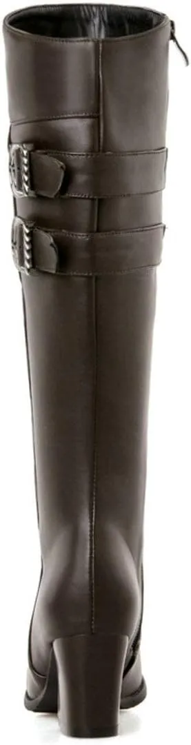 MAVMAX Women's Round Toe Knee High Riding Boots Chunky Heels Long Boots