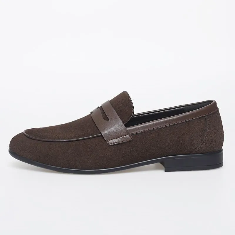 Men's Loafers Round Toe Suede Vamp Apron Toe Penny Loafers Lightweight Flat Heel Anti-Slip Fashion Slip-ons
