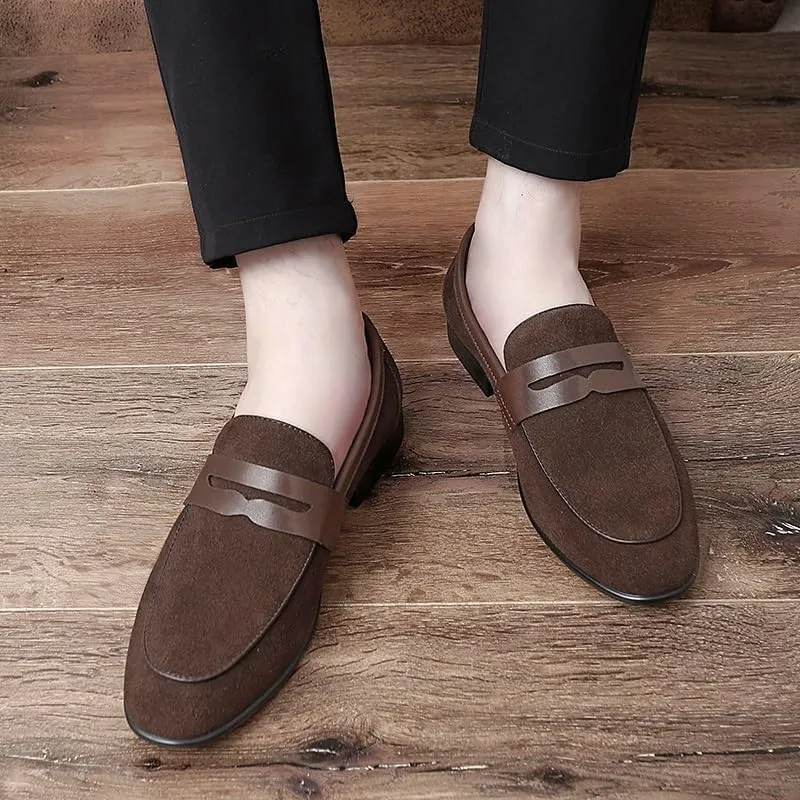 Men's Loafers Round Toe Suede Vamp Apron Toe Penny Loafers Lightweight Flat Heel Anti-Slip Fashion Slip-ons