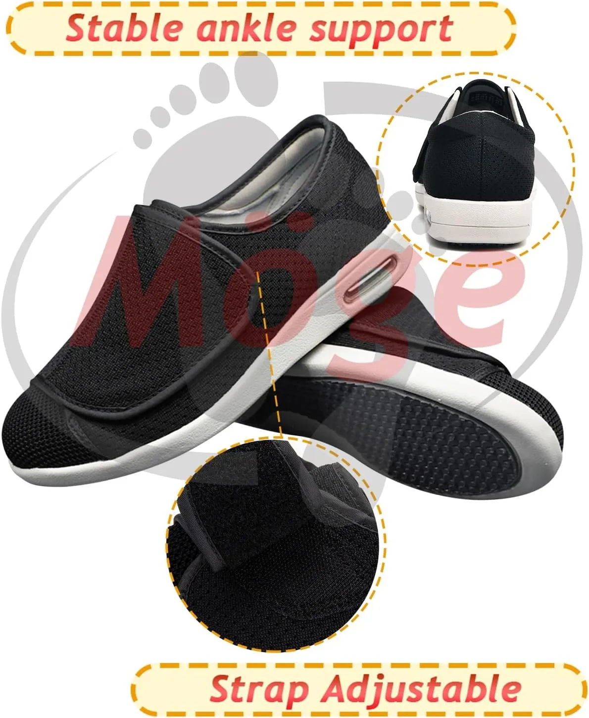 Mens Trainers Slip On Wide Fit Touch Fasten Gym Sports Running Sneakers Mens Shoes Lightweight Breathable Mesh Comfortable Gym Sports Tennis Soft Fashion Sneakers