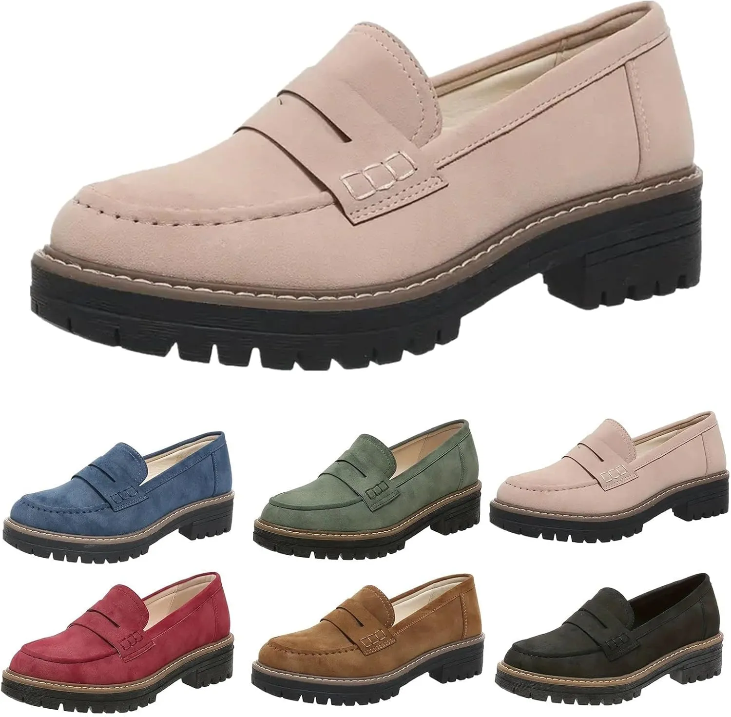 Platform Loafers for Women 2025,Women Platform Loafer,Business Casual Shoes Women,Work Shoes Women Business Casual,Suede Penny Loafers Lug Sole Slip-Ons Shoes Women Penny Loafers