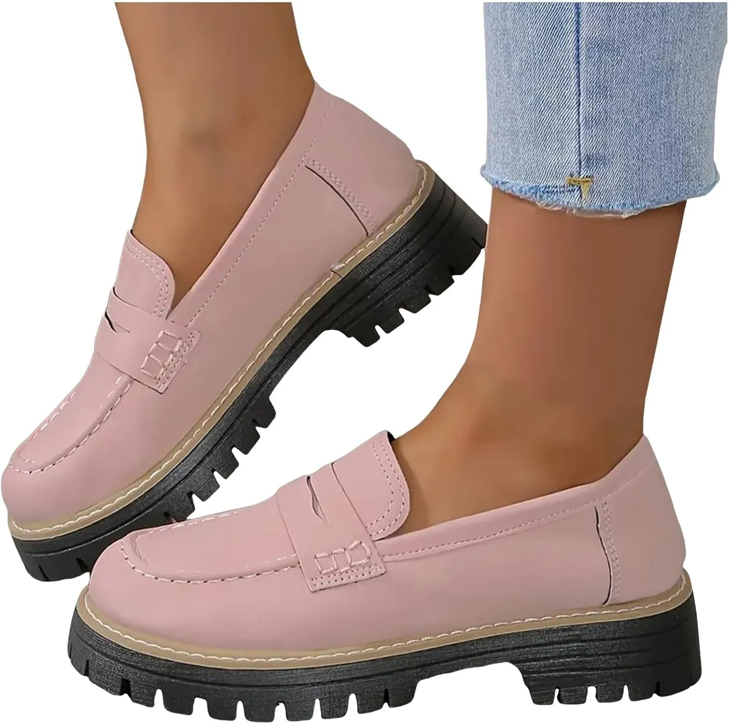 Platform Loafers for Women 2025,Women Platform Loafer,Business Casual Shoes Women,Work Shoes Women Business Casual,Suede Penny Loafers Lug Sole Slip-Ons Shoes Women Penny Loafers