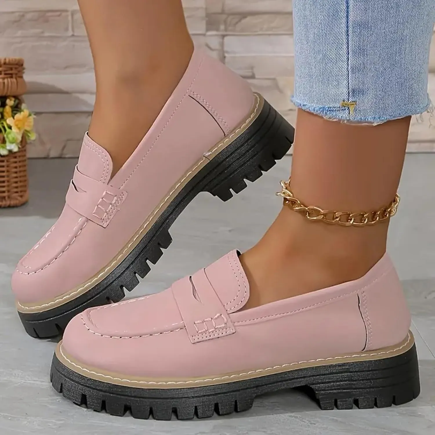 Platform Loafers for Women 2025,Women Platform Loafer,Business Casual Shoes Women,Work Shoes Women Business Casual,Suede Penny Loafers Lug Sole Slip-Ons Shoes Women Penny Loafers