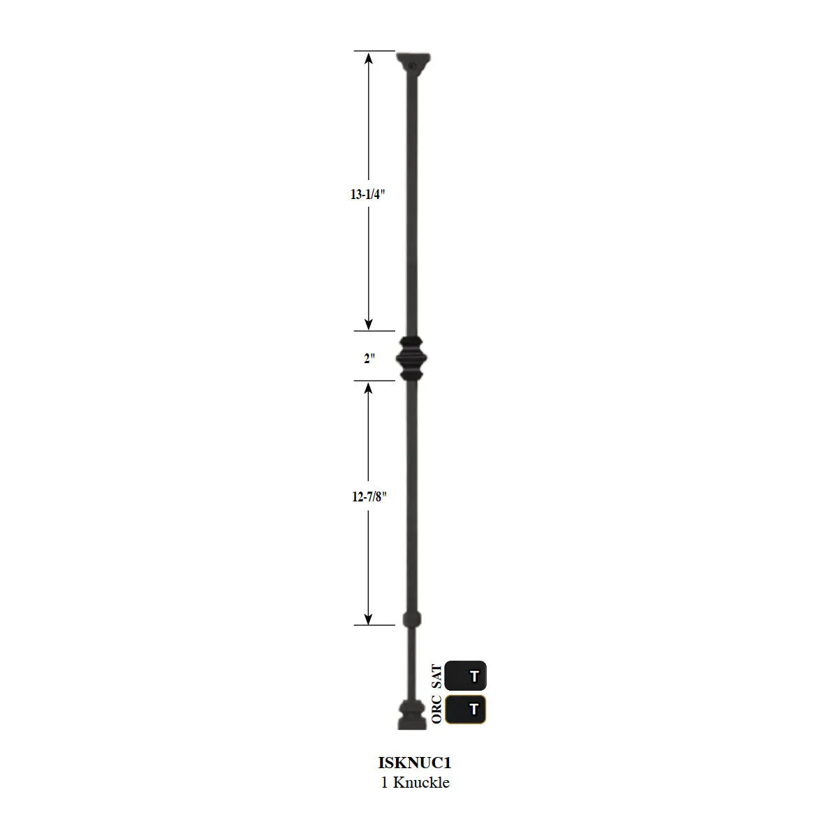 "Ole Iron Slides" - 1/2" Square x 30"-38"H - Single Knuckle Adjustable Hollow Iron Baluster (ISKNUC1)