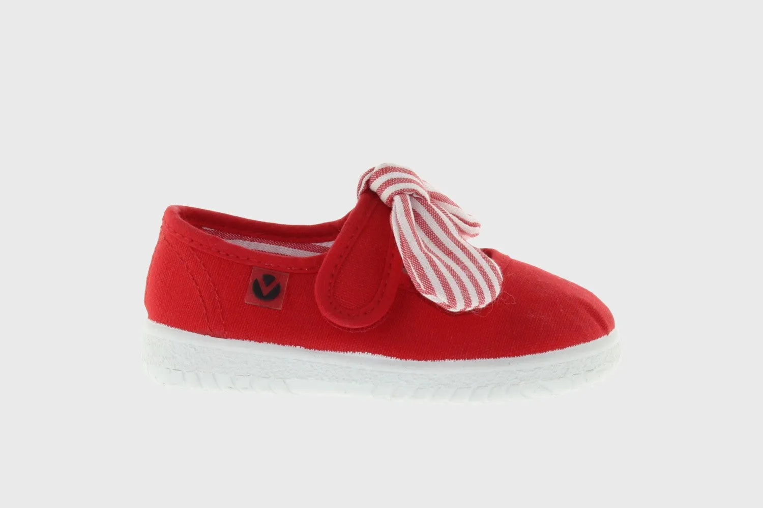 Red canvas mary jane with striped bow