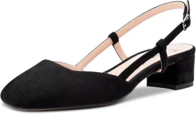 Saekcted Women Chunky Block Low Kitten Heel Square Toe Slingback Pumps Wedding Office Dress 1.4 Inches Heels