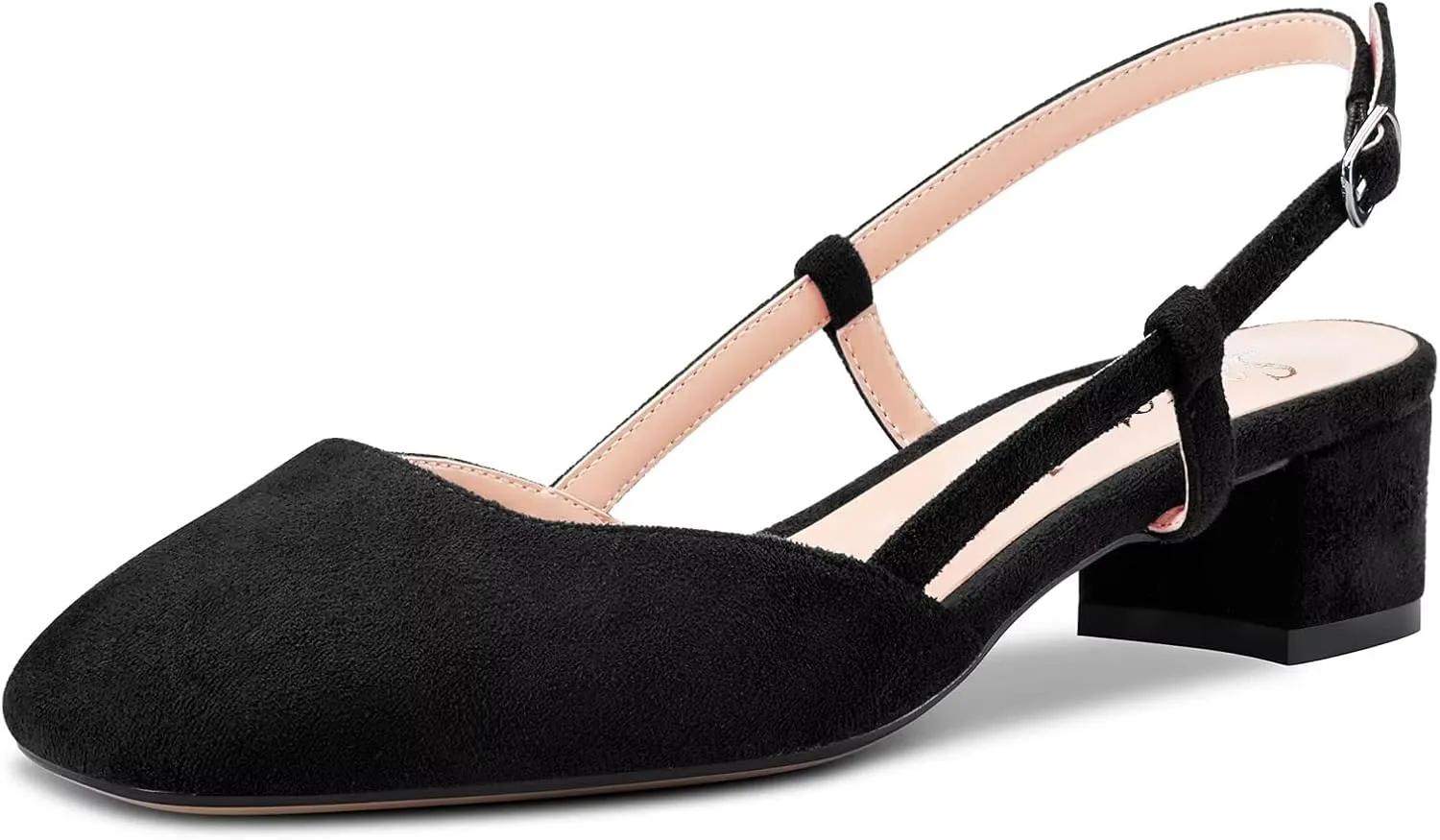 Saekcted Women Chunky Block Low Kitten Heel Square Toe Slingback Pumps Wedding Office Dress 1.4 Inches Heels